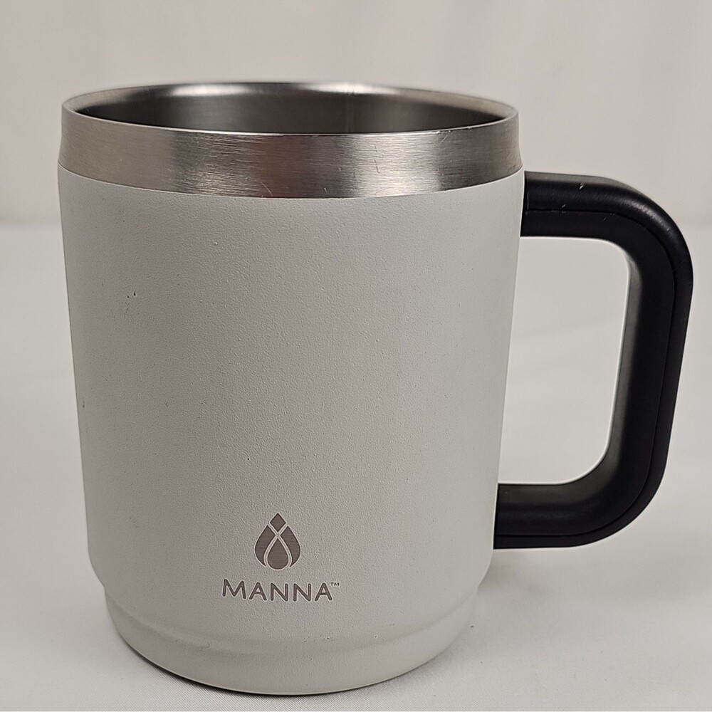 Manna Insulated Stainless Steel Coffee Mug White Black Handle Travel Cup